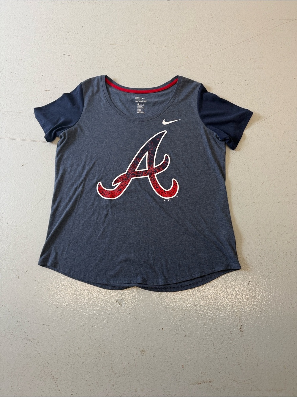 Nike women’s Navy Short Sleeve Atlanta A Logo Tee with Red Accent